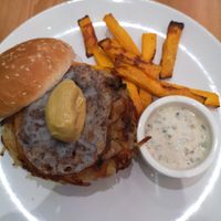 Swiss burger (with cheese and egg, plant based obviously)  at Melamangio in Mendrisio