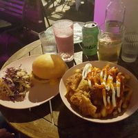 Philly cheesesteak, HSP with side of KFC, and berry smoothie at Good Love in St Kilda