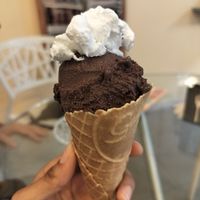 Bulgarian chocolate and vegan whip at Gelato Factory in Auroville