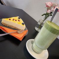 Decent matcha latte. (Cake was a friend's and not vegan) at Brettle in Ulm
