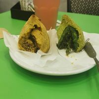 Coxina with jackfruit and coxina with cheddar at Açougue Vegano - Ipanema in Rio De Janeiro