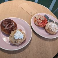 Tiramisu, peach crumble, strawberry pretzel and bee sting at Brammibal's Donuts - Potsdamer Platz in Berlin