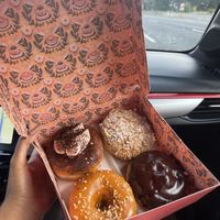 From top left to right… 1.Tiramisu 2.Bienenstich 3.Boston Cream 4.Salted Caramel Hazelnut  at Brammibal's Donuts - Potsdamer Platz in Berlin
