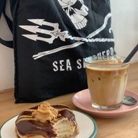 Peanut butter fudge and an iced latte   at Brammibal's Donuts - Potsdamer Platz in Berlin