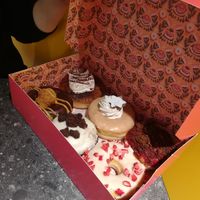 Donuts: strawberry & white chocolate, chocolate & cream, peanut butter & chocolate fudge, cherry & gingerbread, cinnamon star cookie, tiramisu with marzipan core at Brammibal's Donuts - Potsdamer Platz in Berlin