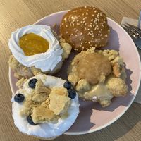 Mango cheesecake, Hazelnut caramel, Blueberry cream and Apple pie: quite good, but very sweet  at Brammibal's Donuts - Potsdamer Platz in Berlin