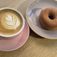 Cinnamon sugar donut and lattee  at Brammibal's Donuts - Potsdamer Platz in Berlin