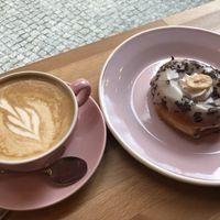 Banofee pie donuts and latte  at Brammibal's Donuts - Potsdamer Platz in Berlin