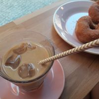 Iced caramel latte and cinnamon doughnuts at Brammibal's Donuts - Potsdamer Platz in Berlin