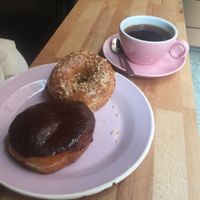 Boston cream and salted caramel hazelnut, filtered coffee at Brammibal's Donuts - Potsdamer Platz in Berlin