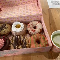 July specials and matcha latte  at Brammibal's Donuts - Potsdamer Platz in Berlin