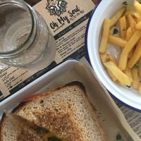 Toasted cheese, tomato and basil on sourdough   at Oh My Soul Cafe in Durban