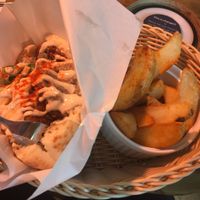 Half size falafel sandwich with fries. Mmm at Falafel Brothers - Ebisu in Tokyo