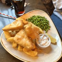 Vegan fish and chips   at The Antelope Inn in Lighthorne