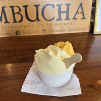 Pineapple and mango gelato. Both awesome  at Wabi Gelato in Valladolid