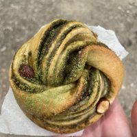 Matcha almond roll  at Grounded in Paris
