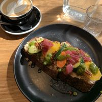 Seasonal toast and latte  at Grounded in Paris