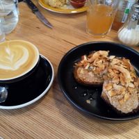 Morning toast and latte February 2020 at Grounded in Paris