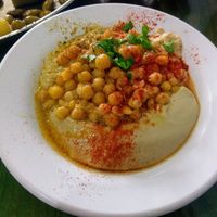 50% Masabaha 50% chickpeas hummus at Abu Adham in Tel Aviv