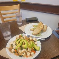 Veggie bowl with added tofu and artichoke sandwich at Broadfork Cafe - Uptown in Seattle