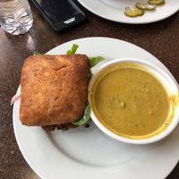 Cheeseburger and broccoli soup at Broadfork Cafe - Uptown in Seattle