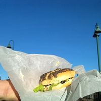 Amtrak is late, bagel looks great at Biff's Bagels in Flagstaff