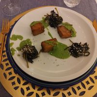 Seitan croccante con cime di rapa e crema di piselli at Emanuele Di Biase in Perugia