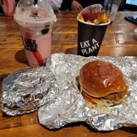 Shake and Fries with FreeBird chicken sandwich at Stand-Up Burgers in Berkeley