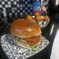 Buffalo Chick’n’ and Tots (Enjoyed at Home w/Doggo)  at Stand-Up Burgers in Berkeley