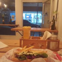 View from inside, looking across the street at Beach Dog in San Jose Del Cabo