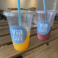 . The pink-Berry, orange, pineapple   at Via Juice & Deli Cafe in Kyoto