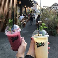 Berry and sweet potato/ passion fruit smoothie !! (Lots more in there like chia seeds etc.) 😍☀️ so good !!!!!  at Vietal Kitchen in Stuttgart