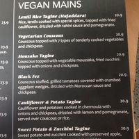 Vegan main meals at Tagine Tapas and Grill in North Perth