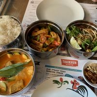 The Sharing Stack, with pad thai, curry and a sweet and sour veggie dish with rice. Good stuff.  at Thaikhun in Oxford