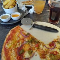 Kids meal, polenta sides, American hot, coke zero, rose at Pizza Express - Lisburn Road in Belfast