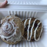 Cinnamon roll and raspberry scone  at Sweet Elizabeth's Organics Bakery in Colorado Springs
