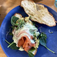 Veggs Benedict (croissant with scrambled eggs, hollandaise sauce and salmon) at Cafe Vie Sunshine Coast in Buderim