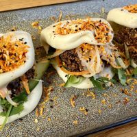 “The Asian Dons” Crispy house Korean chycken boas, don katsu mayo, cucumber, pickled papaya and carrot and Asian herbs. My quick photos don’t do these any justice!  at Cafe Vie Sunshine Coast in Buderim