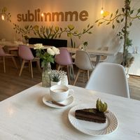 The Angelina raw chocolate cake with soya flat white at Sublimmme in Bucharest