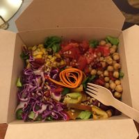 Buddha bowl with tahini dressing to take away.   at Sublimmme in Bucharest