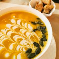 Pumpkin soup at Sublimmme in Bucharest