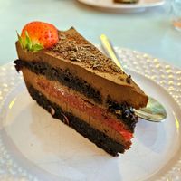 Chocolate-strawberry cake at Sublimmme in Bucharest