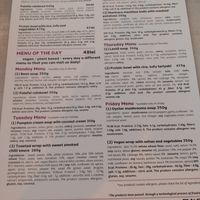 Menu at Sublimmme in Bucharest