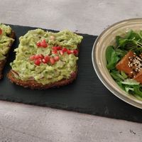 Avocado toast with salad and teryaki tofu at Sublimmme in Bucharest