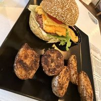 Mustard burger and potatoes   at Sublimmme in Bucharest