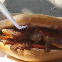 Vegan Jamaicvan jerk sandwich at Grand Lake Farmers Market in Oakland