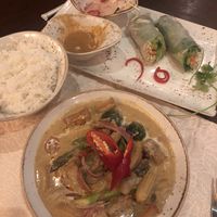 Yellow curry and spring rolls  at SOI in Guam