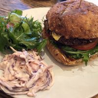 Vegan burger  at Sky Blue Cafe in Bath