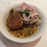 spiced potato and spinach curry with black-eyed bean curry at Suncraft in Bristol