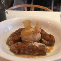 Banana fritters with salted date ice cream, pineapple caramel & chilli praline. at Suncraft in Bristol